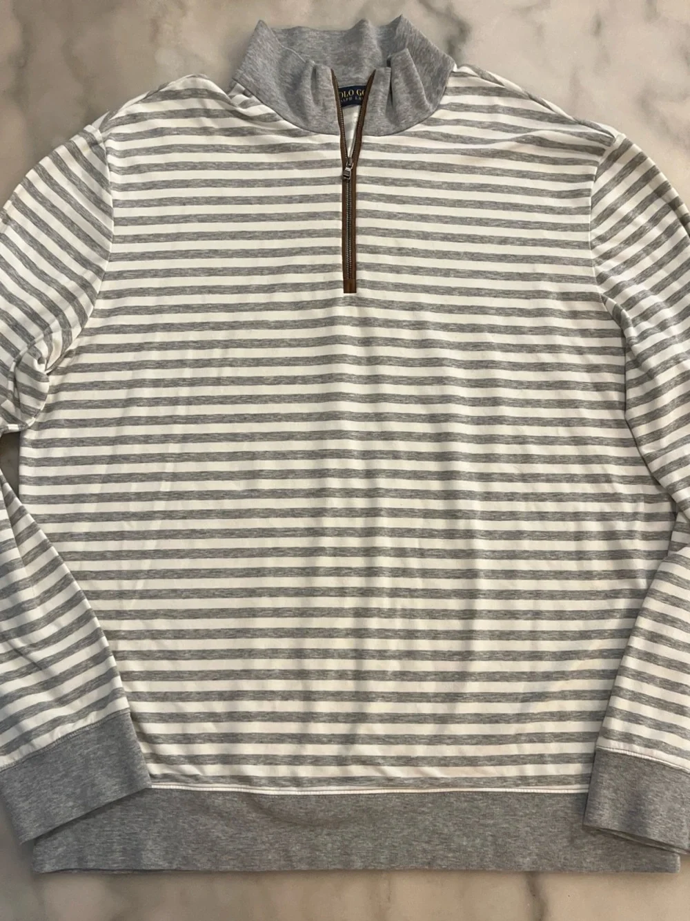 Polo by Ralph Lauren Gray and White Striped Quarter-Zip Sweater